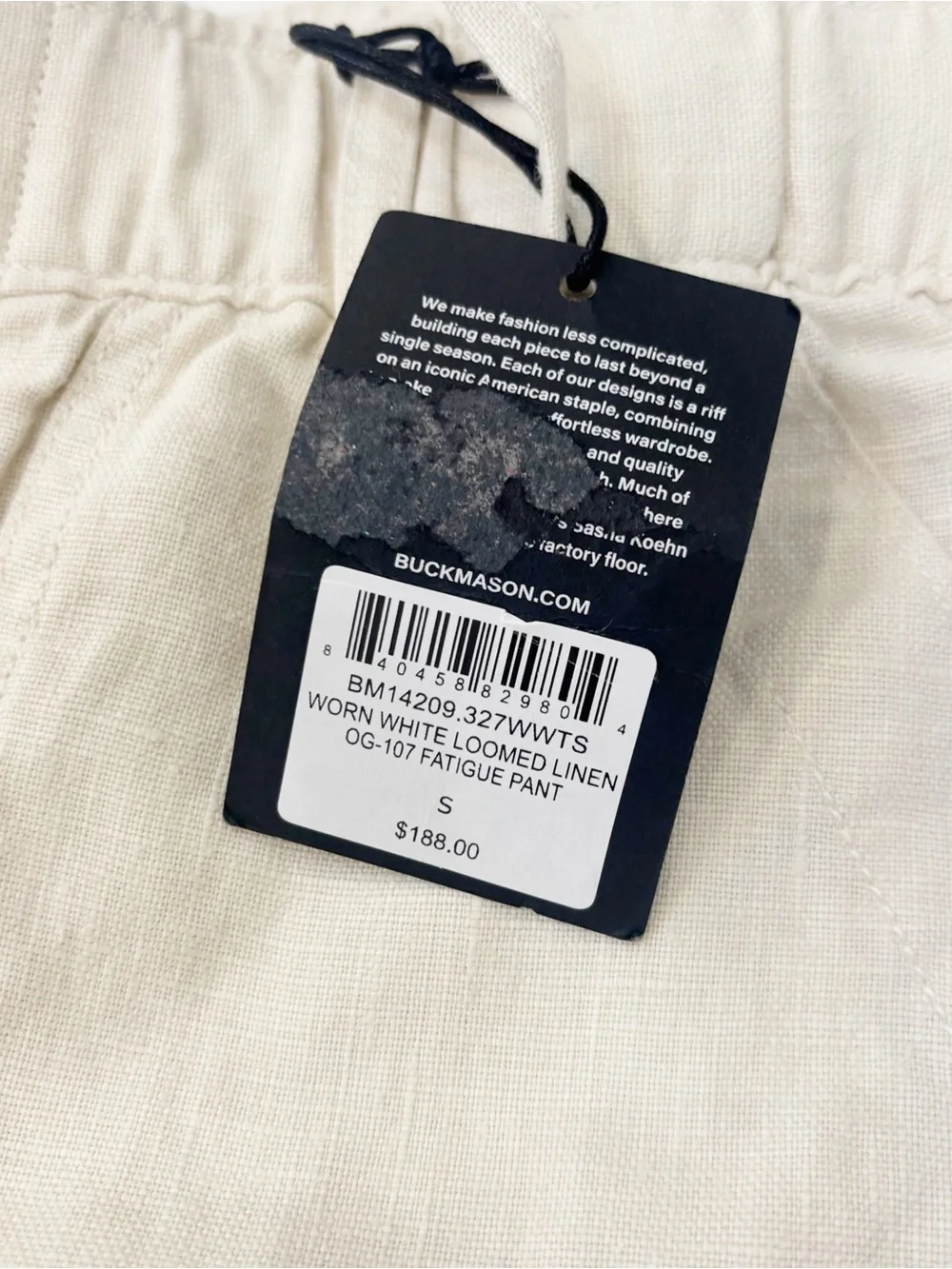 Buck Mason Men’s Loomed Linen Fatigue Pant Size Small Worn White New
